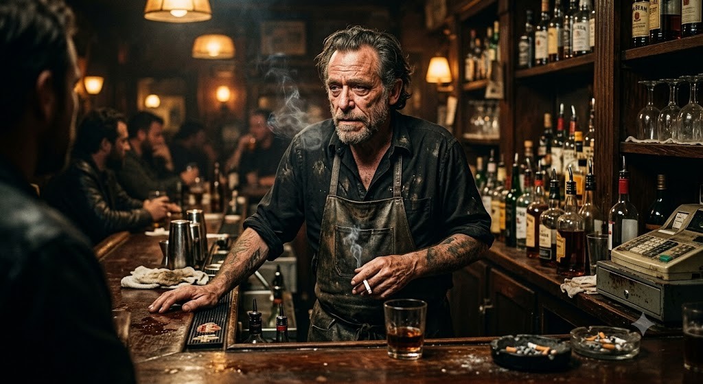 Chinaski behind the bar